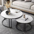 Round Nesting Coffee Table Set Sintered Stone Top Black Metal Frame