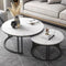 Round Nesting Coffee Table Set Sintered Stone Top Black Metal Frame