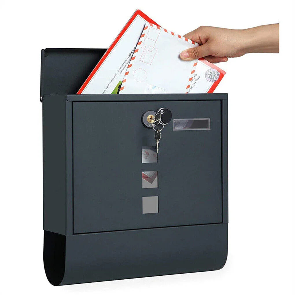 Lockable Mailbox Wall Mounted Mail Letter Post Box with Newspaper Holder Rack