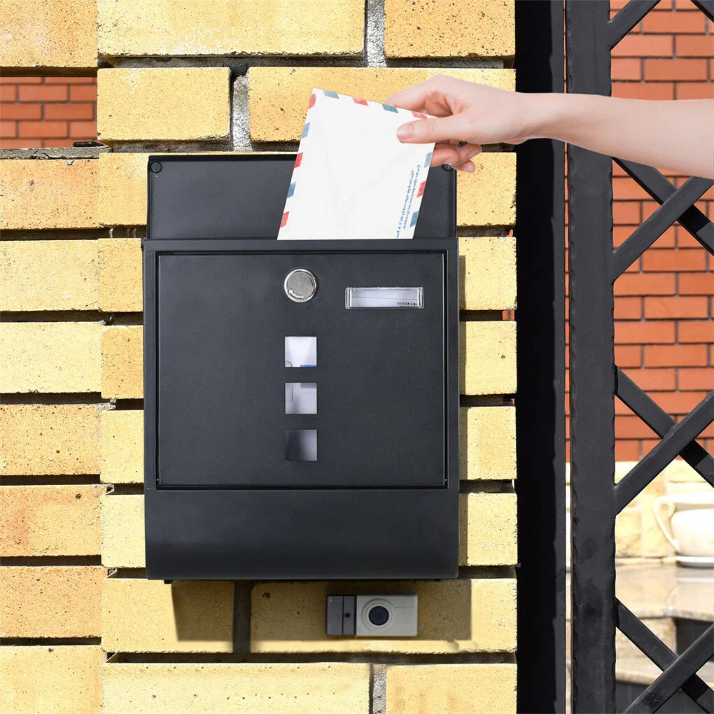 Lockable Mailbox Wall Mounted Mail Letter Post Box with Newspaper Holder Rack