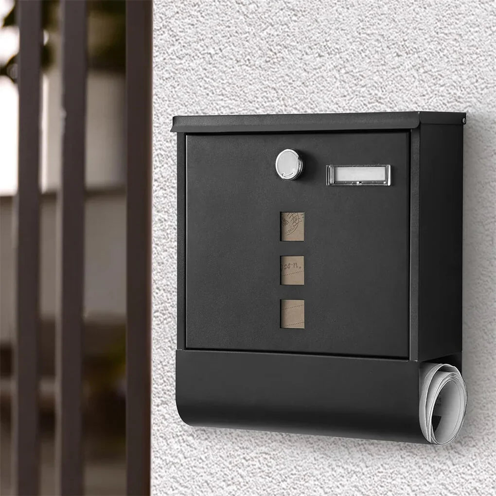 Lockable Mailbox Wall Mounted Mail Letter Post Box with Newspaper Holder Rack