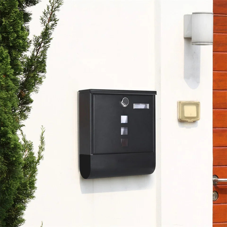 Lockable Mailbox Wall Mounted Mail Letter Post Box with Newspaper Holder Rack