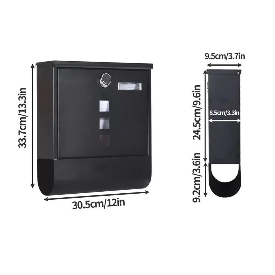 Lockable Mailbox Wall Mounted Mail Letter Post Box with Newspaper Holder Rack