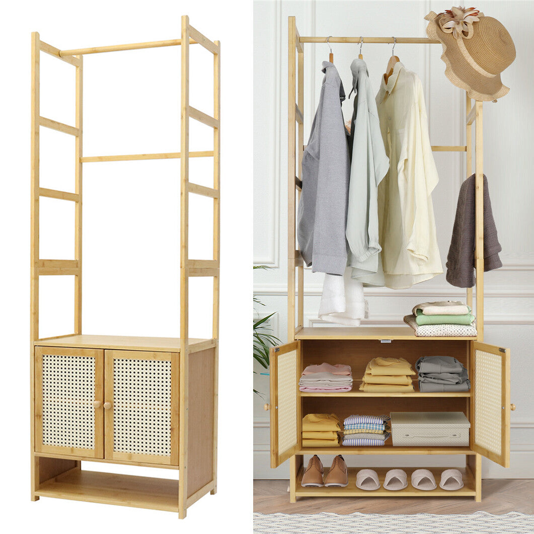 High Strength Bamboo Clothing Rack Closet Organizer Storage Cabinet & Shoe Shelf