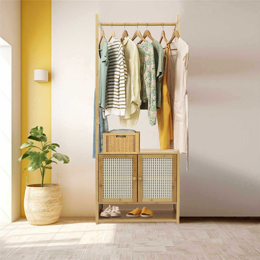 High Strength Bamboo Clothing Rack Closet Organizer Storage Cabinet & Shoe Shelf