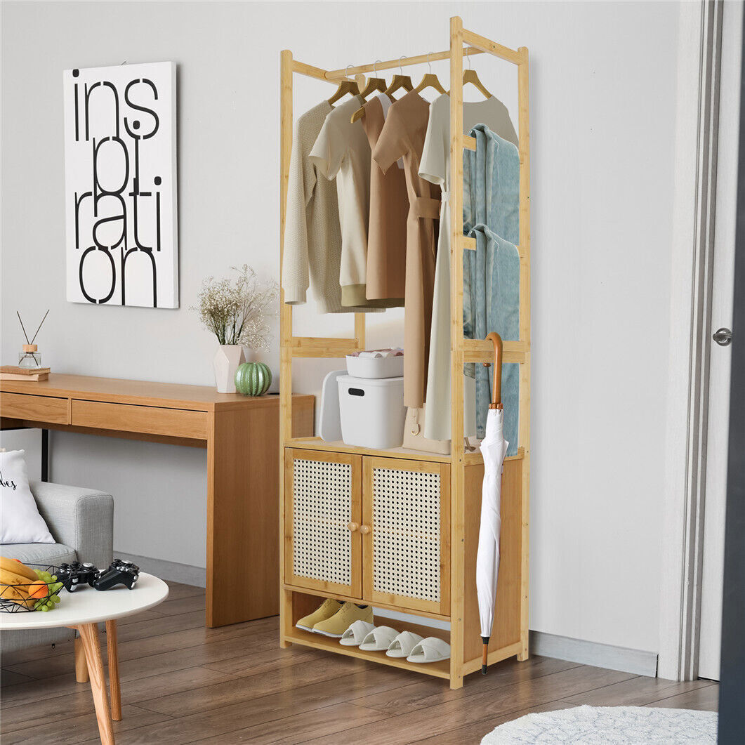 High Strength Bamboo Clothing Rack Closet Organizer Storage Cabinet & Shoe Shelf
