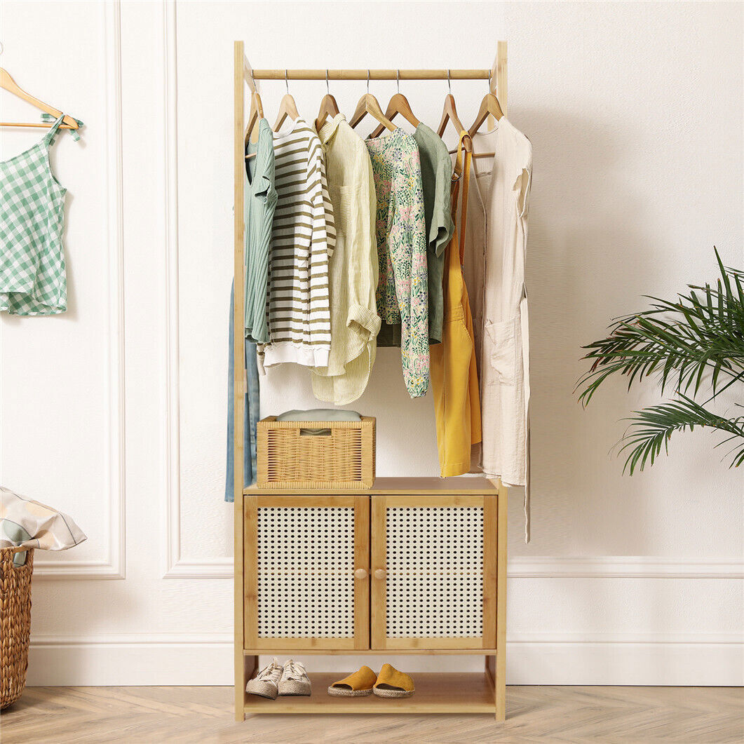 High Strength Bamboo Clothing Rack Closet Organizer Storage Cabinet & Shoe Shelf