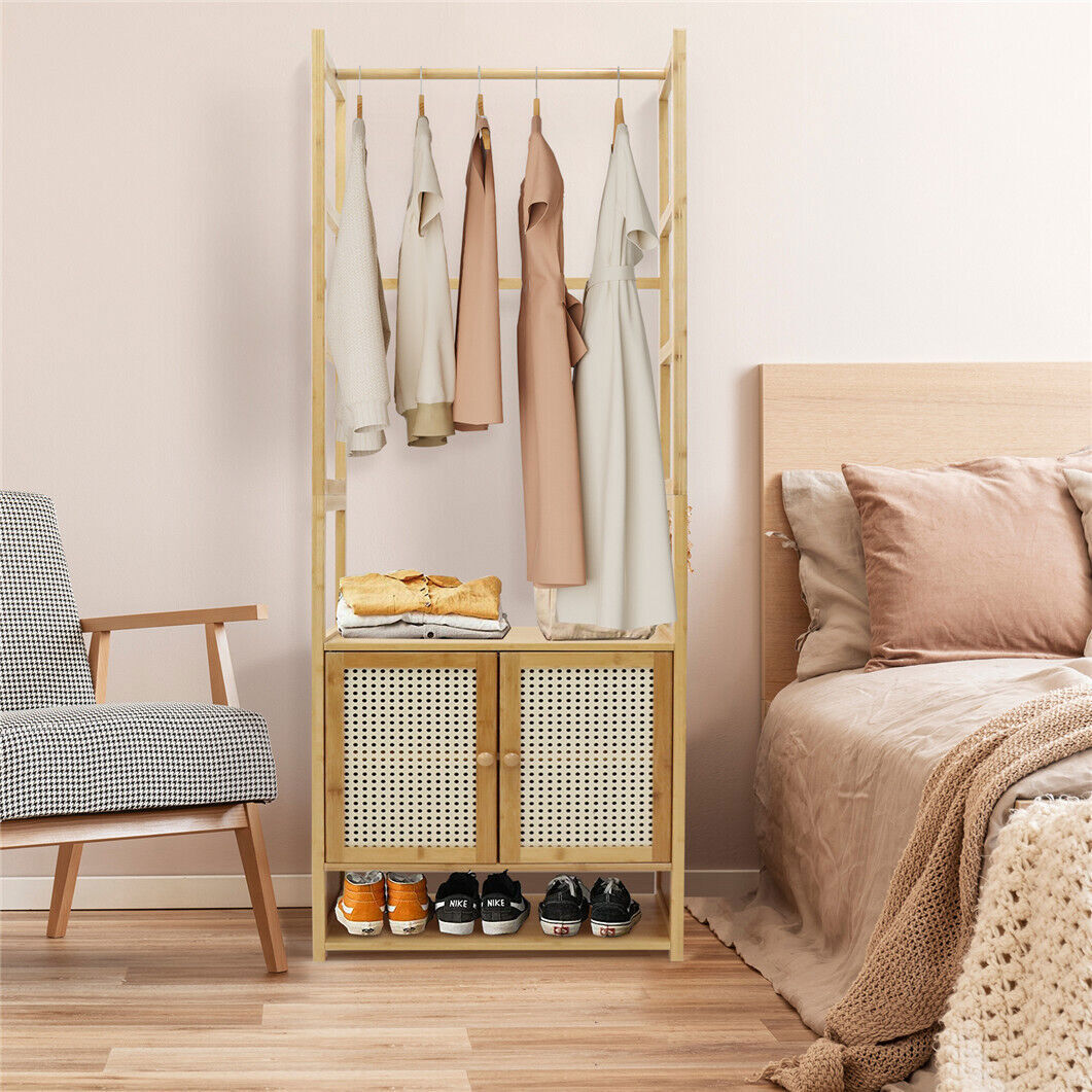 High Strength Bamboo Clothing Rack Closet Organizer Storage Cabinet & Shoe Shelf
