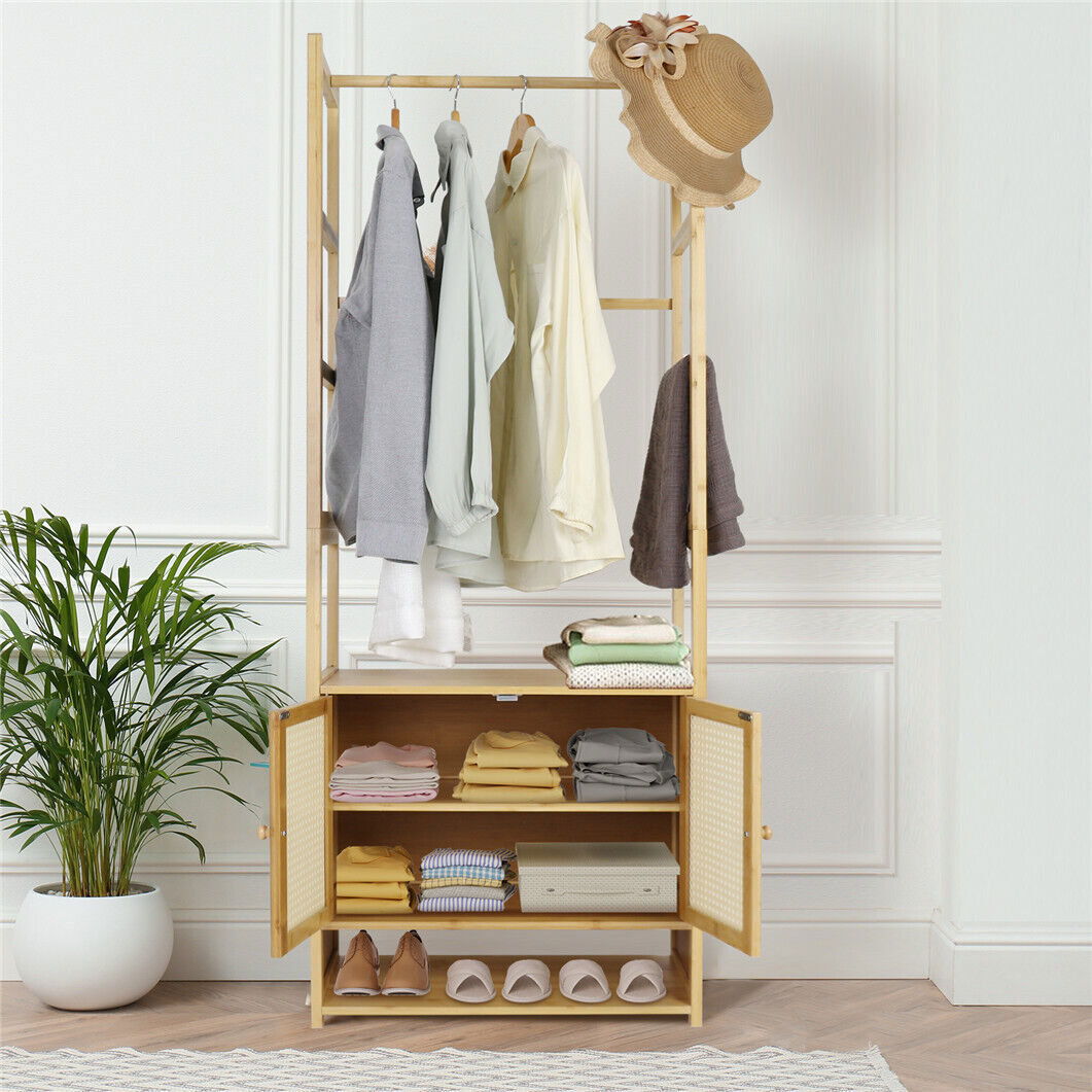 High Strength Bamboo Clothing Rack Closet Organizer Storage Cabinet & Shoe Shelf