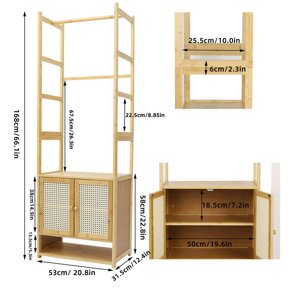 High Strength Bamboo Clothing Rack Closet Organizer Storage Cabinet & Shoe Shelf
