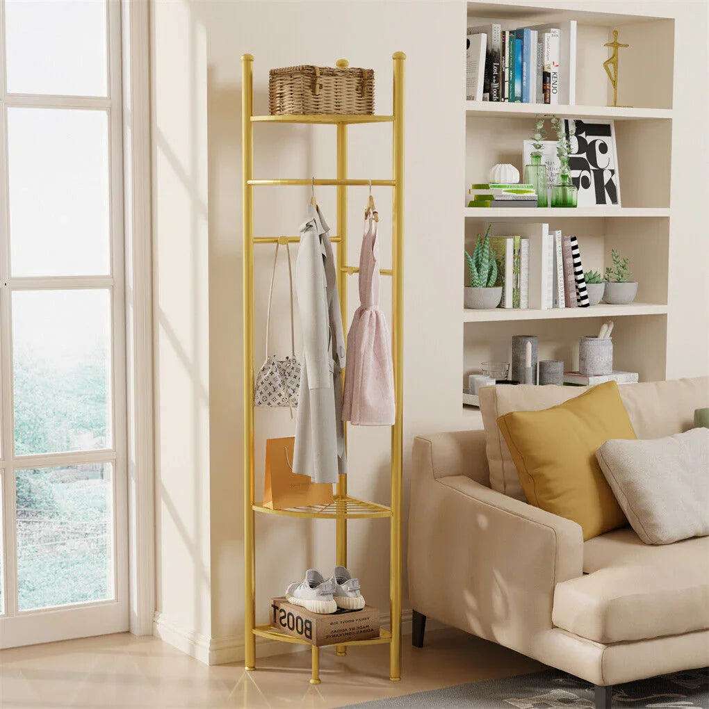 Fin Heavy Duty Clothes Stand Space-Saving Corner Coat Hat Shoes Rack Bedroom
