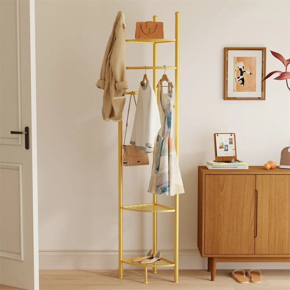 Fin Heavy Duty Clothes Stand Space-Saving Corner Coat Hat Shoes Rack Bedroom