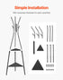 Gold Coat Rack, Freestanding Coats Rack Stand with 2 Shelves & 6 Hooks, Free Standing Hall Coat Tree