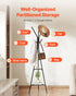 Gold Coat Rack, Freestanding Coats Rack Stand with 2 Shelves & 6 Hooks, Free Standing Hall Coat Tree