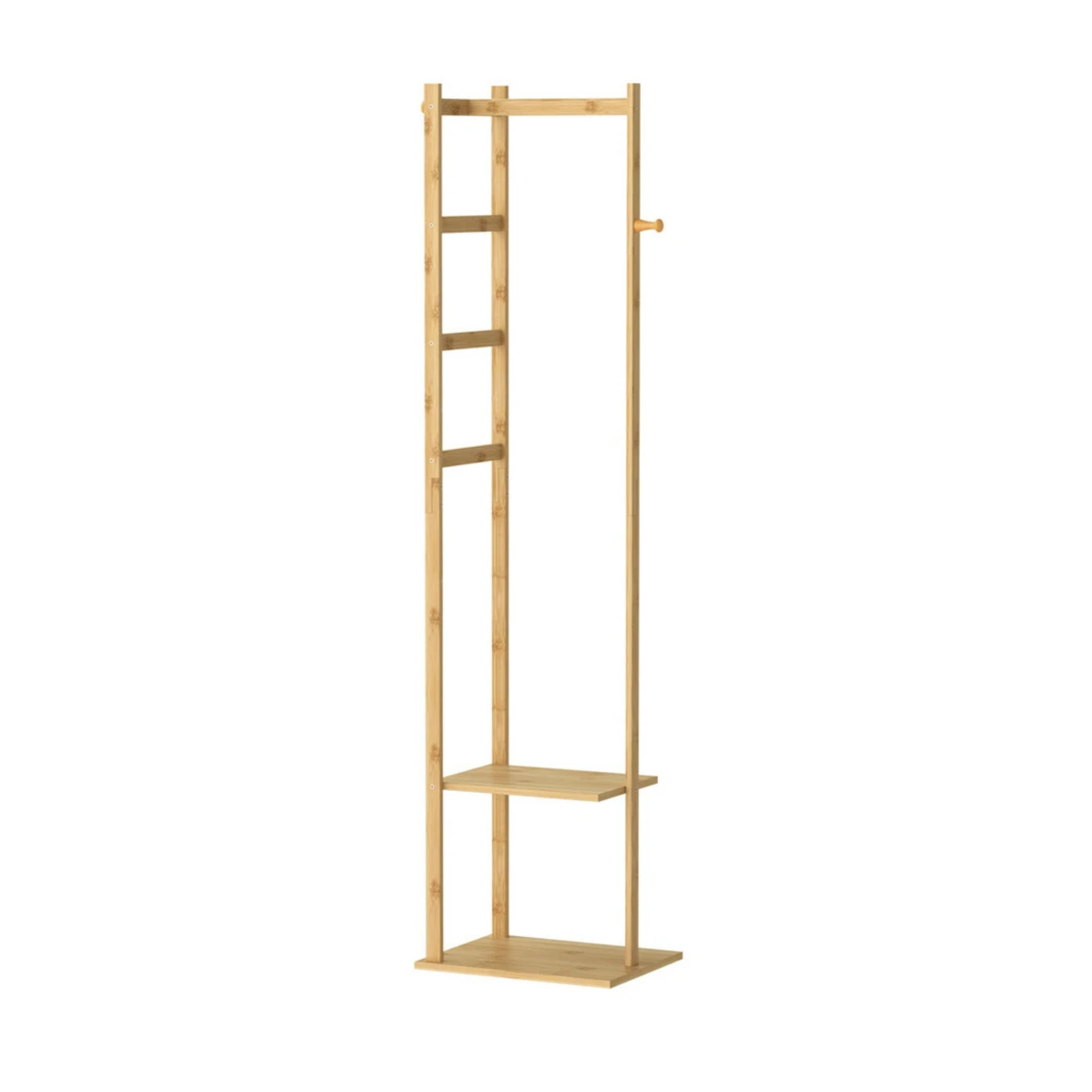 Bamboo Coat Stand Clothes Rack with Garment Shelf, Hanging Rail and Hooks