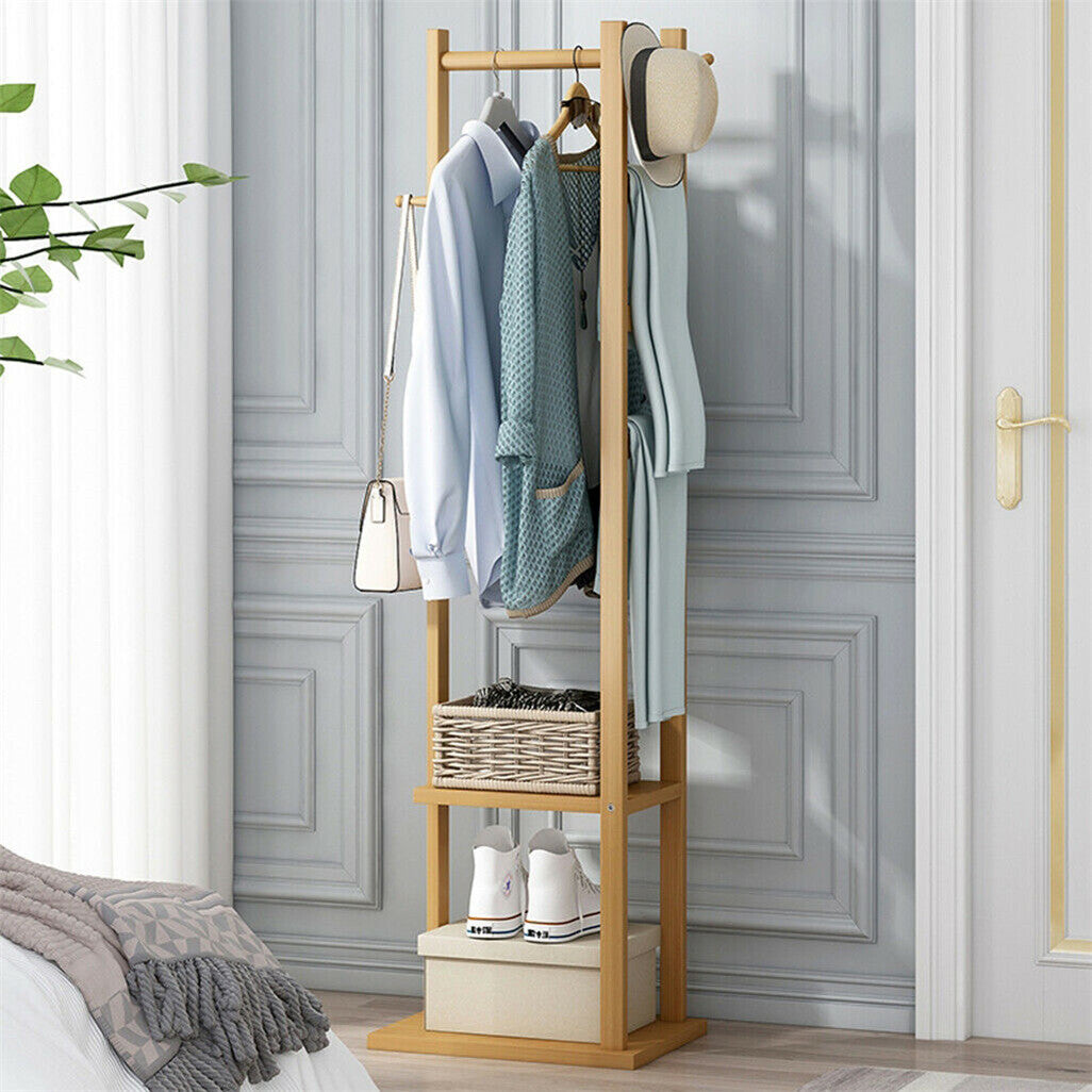 Versatile Strong Bamboo Clothes Hanger Rod Stand Scarf Hat Holder Storage Shelf