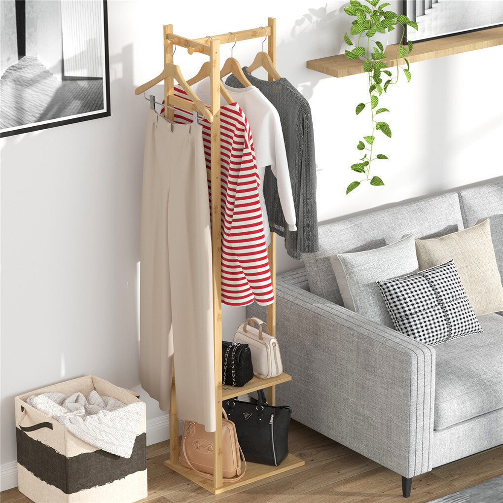 Versatile Strong Bamboo Clothes Hanger Rod Stand Scarf Hat Holder Storage Shelf