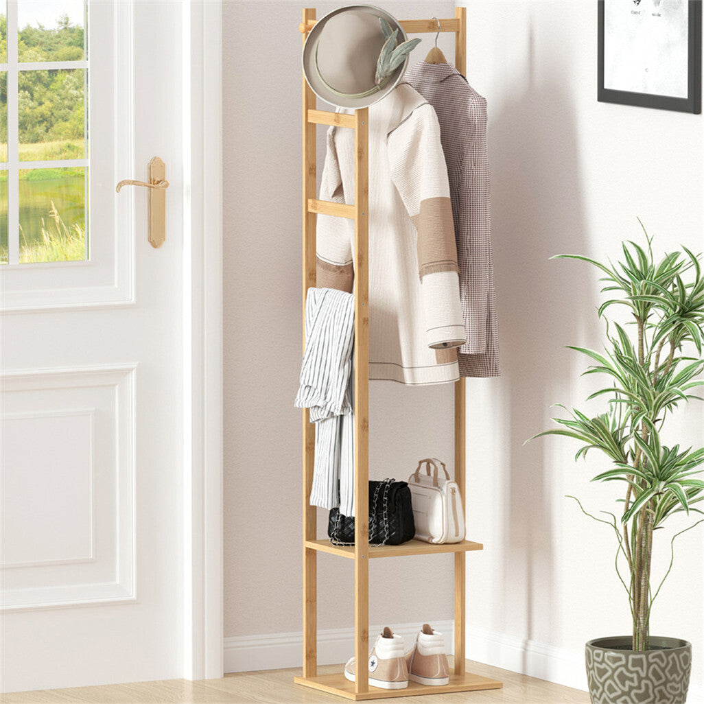 Versatile Strong Bamboo Clothes Hanger Rod Stand Scarf Hat Holder Storage Shelf