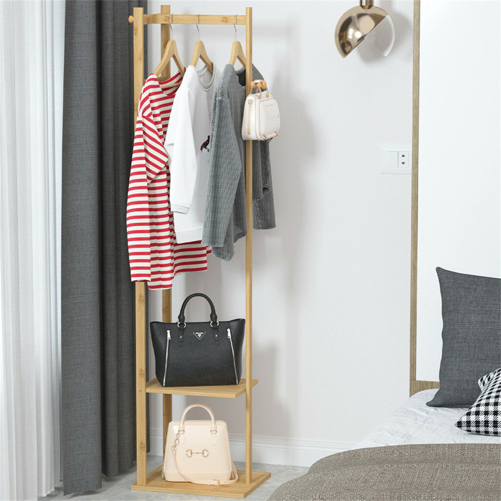 Versatile Strong Bamboo Clothes Hanger Rod Stand Scarf Hat Holder Storage Shelf