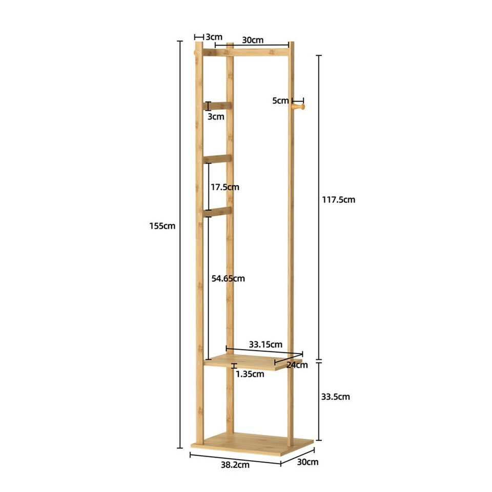 Versatile Strong Bamboo Clothes Hanger Rod Stand Scarf Hat Holder Storage Shelf