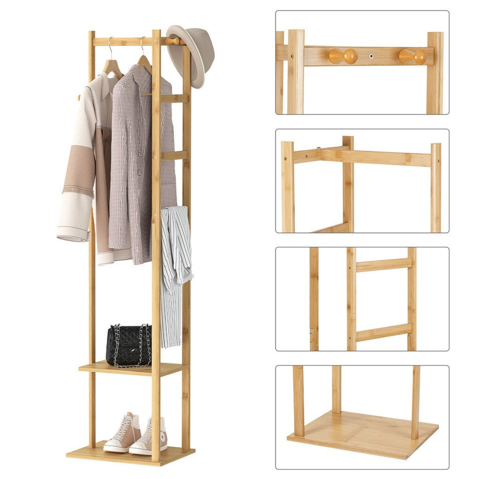 Versatile Strong Bamboo Clothes Hanger Rod Stand Scarf Hat Holder Storage Shelf