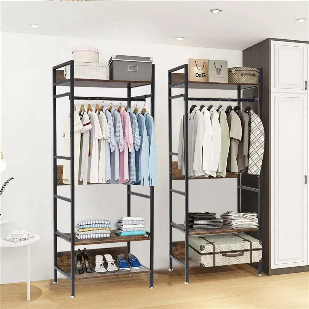 Rustic Wooden Clothes Garment Rail Open Hanging Display Shelf Shoe Rack Entryway