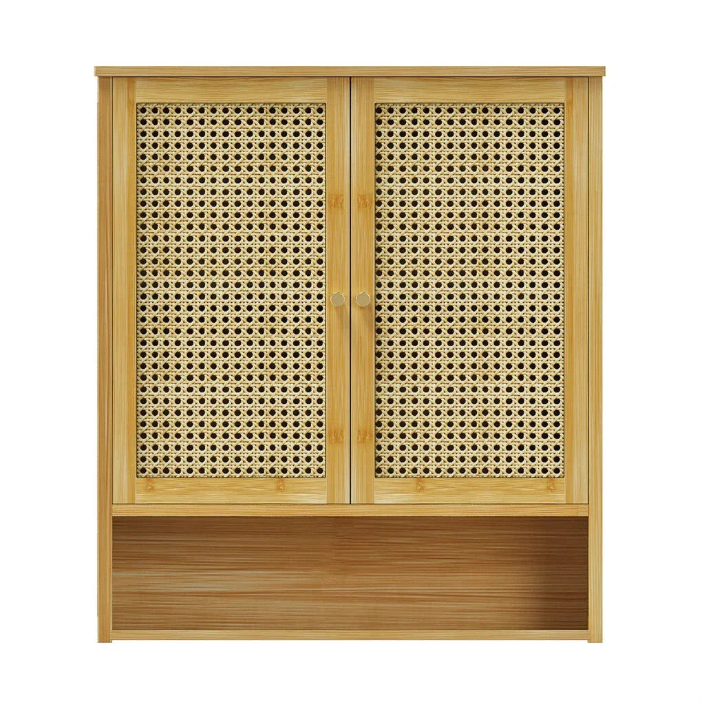 3 Tier Bathroom Wall Cabinet Rattan Door Bamboo Storage Shelf Over Toilet Cupboard Organizer