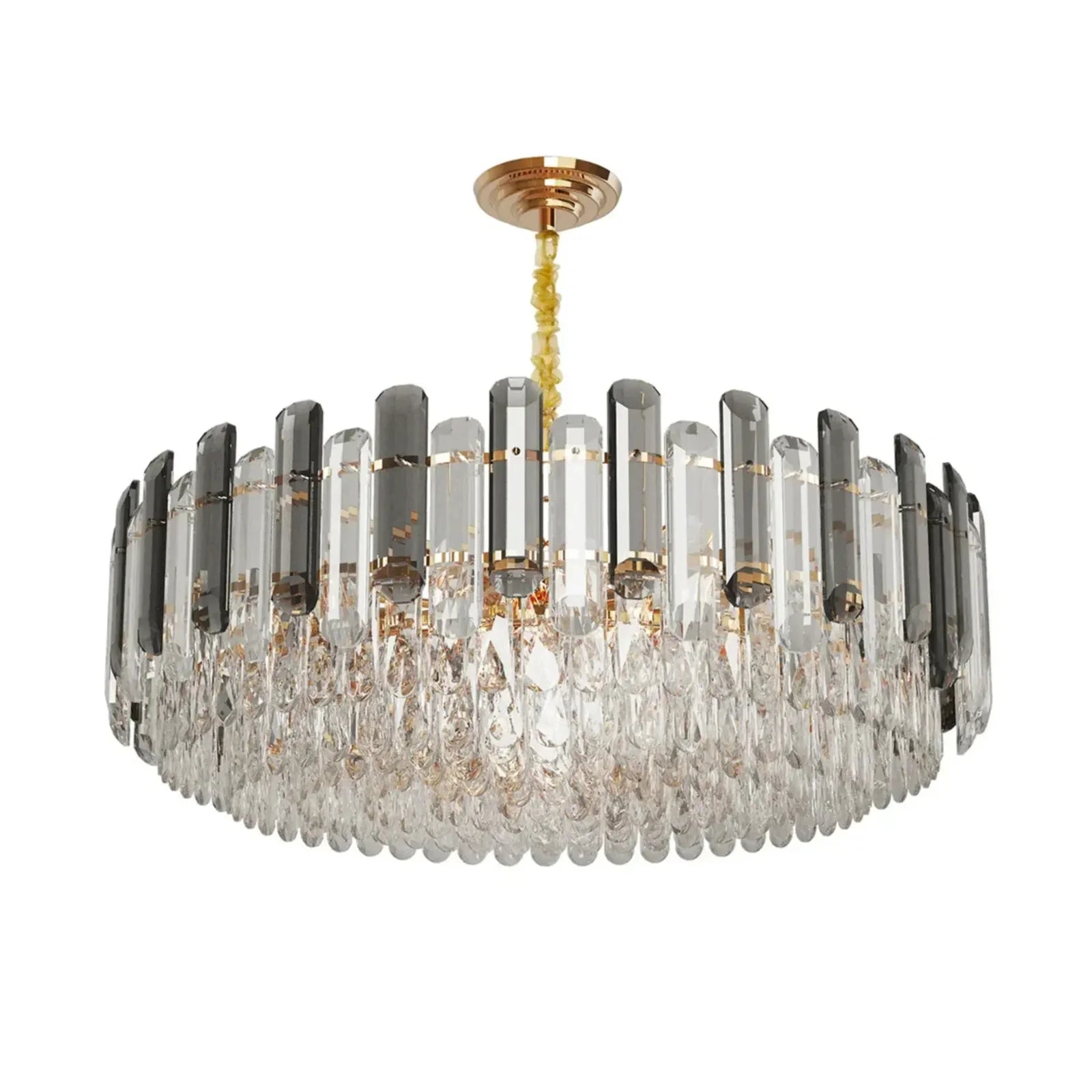 Gold And Grey Smoky Crystal Chandelier With 10 E14 LED Lights And Adjustable Height