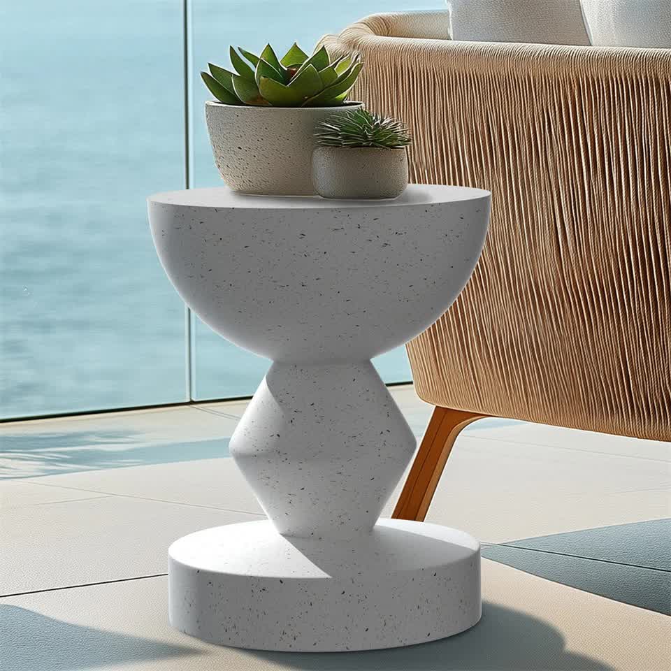 Stylish Lightweight Concrete Sofa Side Table Cement Bedside Table Outdoor Patio