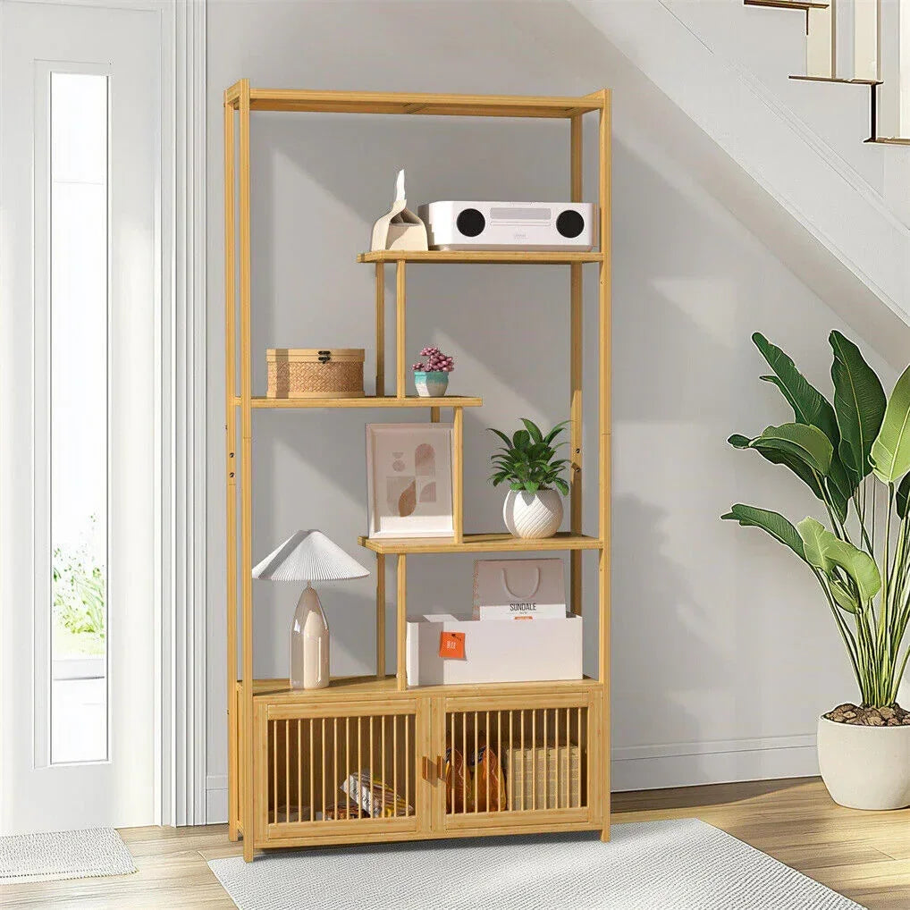 6 Tiers Freestanding Bamboo Storage Shelf High & Low Shelf Bookshelf Plant Stand