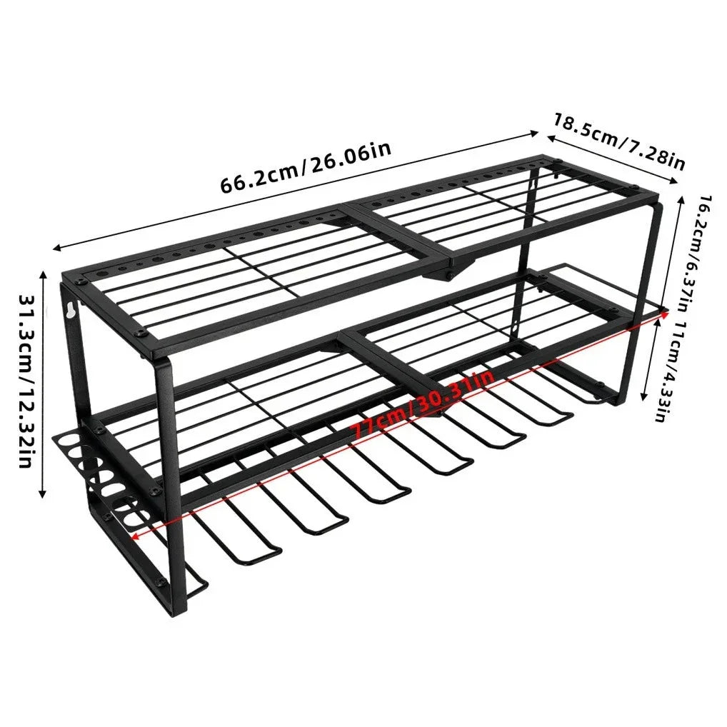 Heavy Duty Power Tool Organizer with 7 Drill Holders Wall Mounted Garage Storage Rack for Tools & Utility
