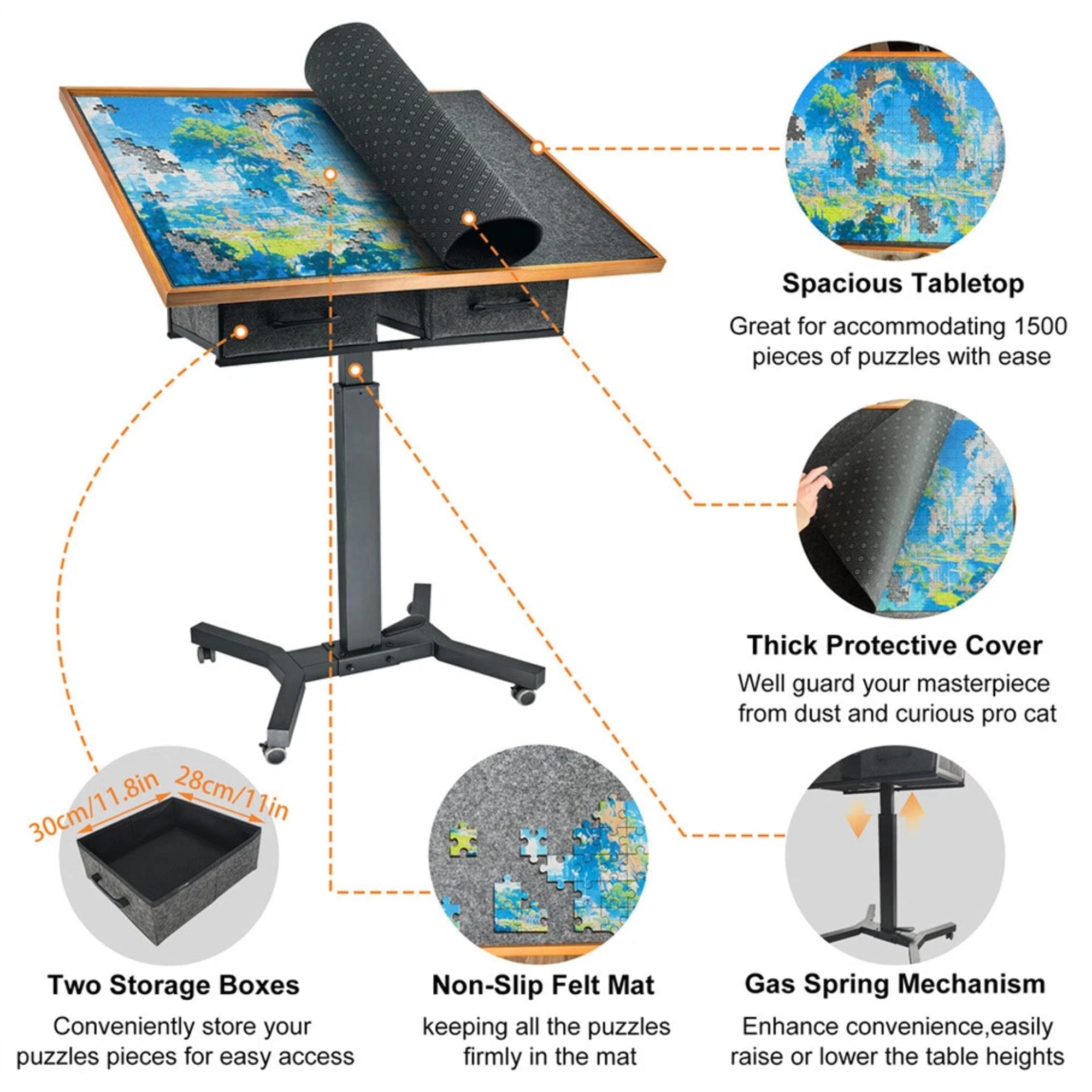 1500-Piece Jigsaw Puzzle Table with Storage Drawers, Adjustable Tilt and 360° Rotation