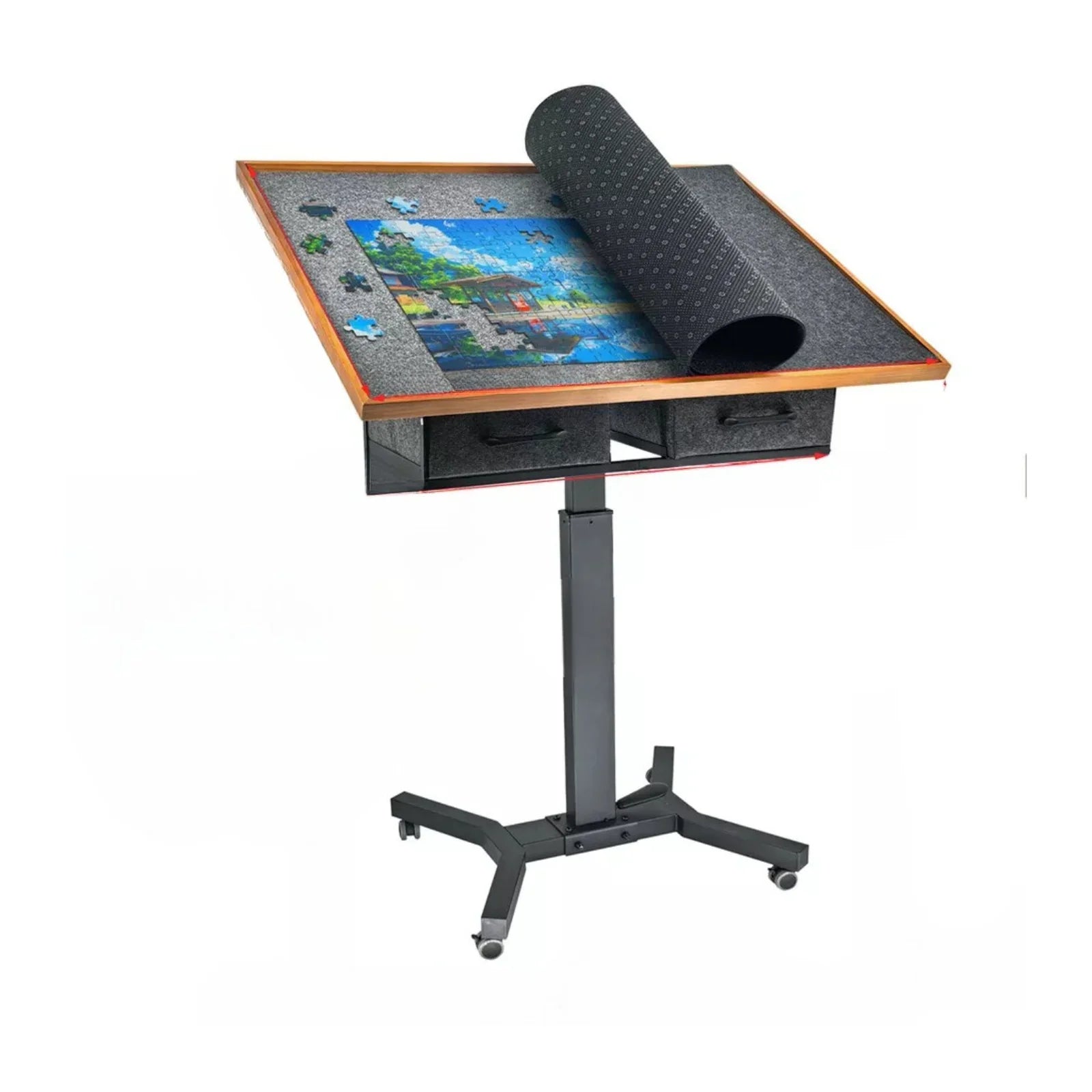 Wooden Jigsaw Puzzle Table with Tilt, Drawers and Rolling Wheels
