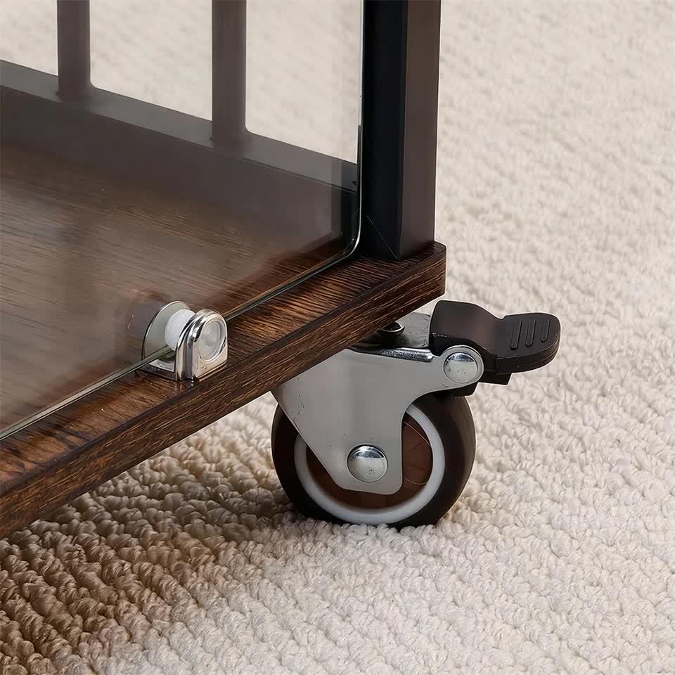 Anti-Bite Glass Indoor Dog Cage - Modern Furniture Style Dog Kennel End Table with Lockable Wheels and Double Doors