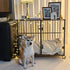 Anti-Bite Glass Indoor Dog Cage - Modern Furniture Style Dog Kennel End Table with Lockable Wheels and Double Doors