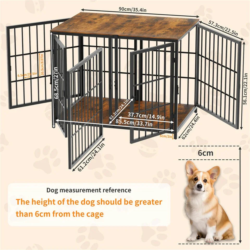Fin 4 Doors Ultra Thicken Dog Crate Cage End Table Divided Dog Puppy Kennel For 2 Dog
