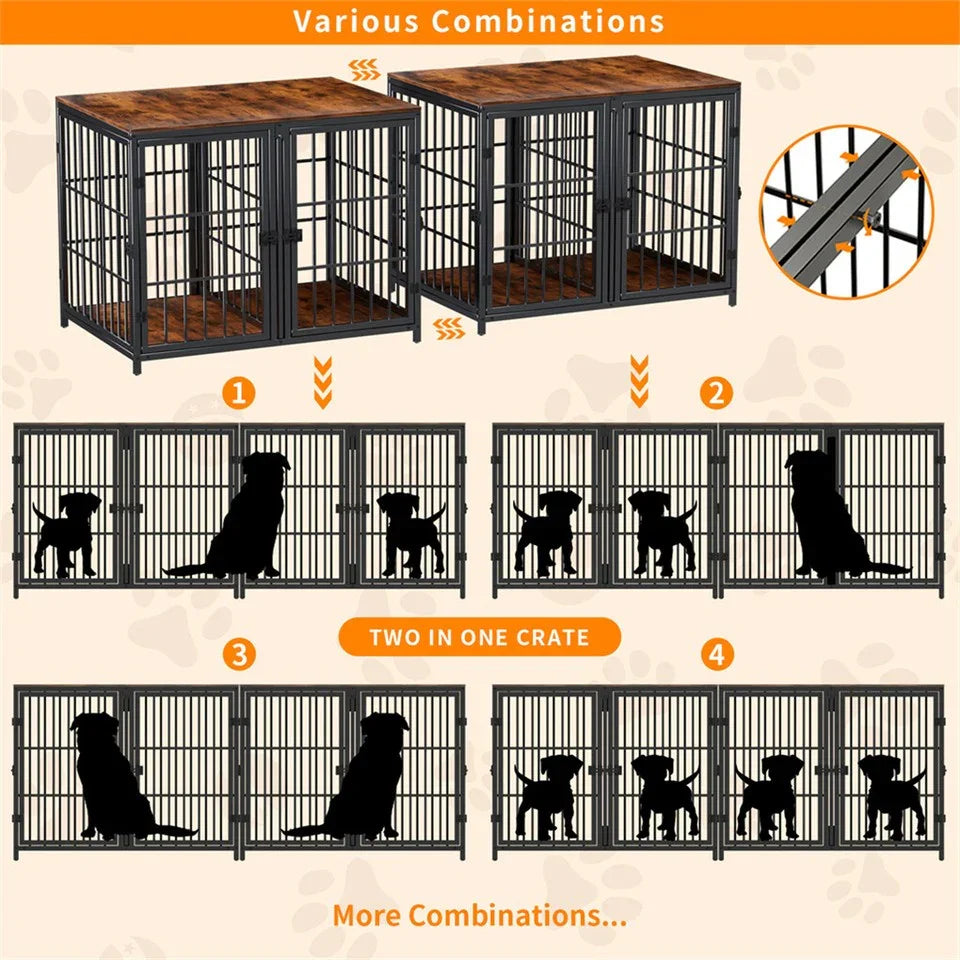 Fin 4 Doors Ultra Thicken Dog Crate Cage End Table Divided Dog Puppy Kennel For 2 Dog