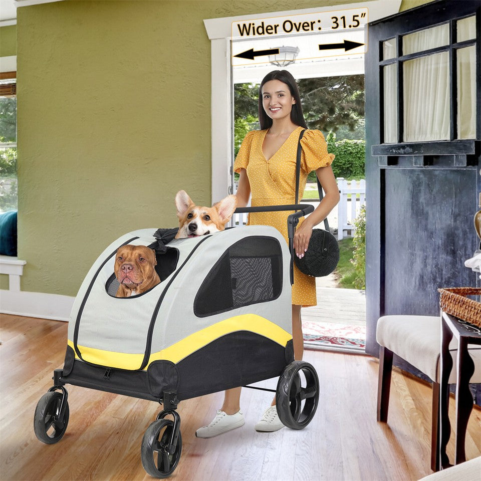 Two Dogs Stroller Divider Pet Travel Stroller Carrier One-key Folding Outdoor