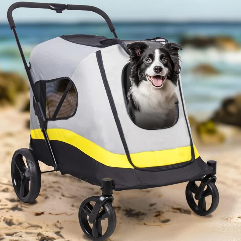 Extra Large Dog Stroller Foldable Pet Pushchair with Doors