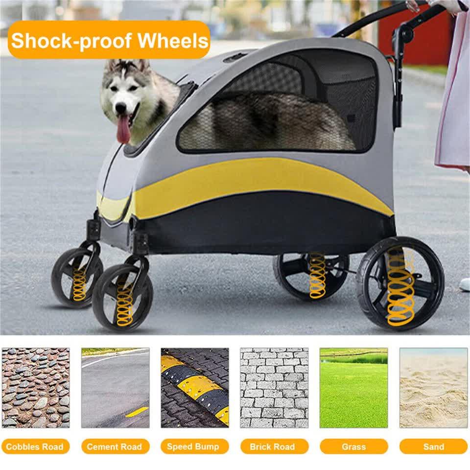 Extra Large Dog Stroller Foldable Pet Pushchair with Doors