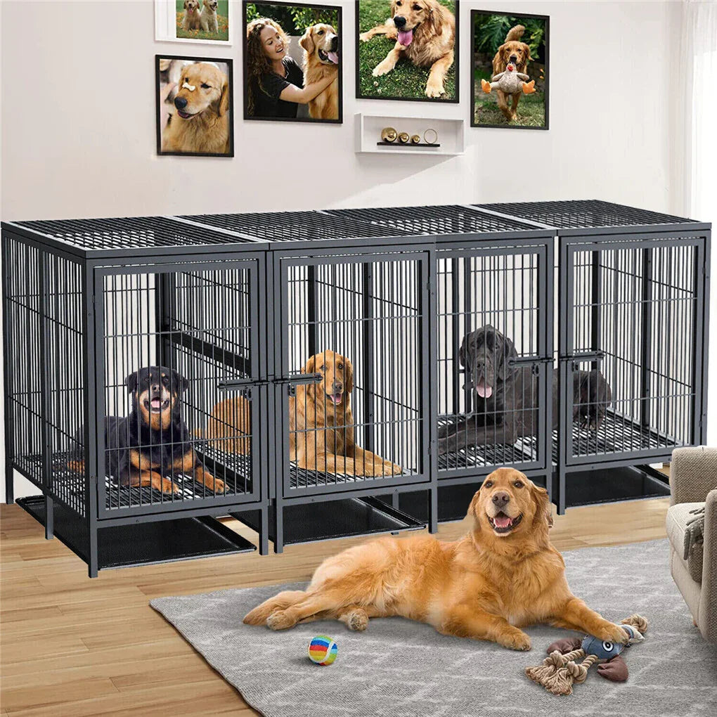 Giant Dog Cage Indoor Outdoor Super-Hard Metal Kennel Pet Playpen W Tray & Divider