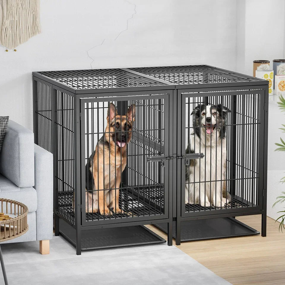 Giant Dog Cage Indoor Outdoor Super-Hard Metal Kennel Pet Playpen W Tray & Divider