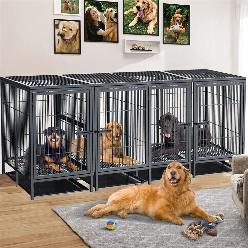 Giant Dog Cage Indoor Outdoor Super-Hard Metal Kennel Pet Playpen W Tray&Divider