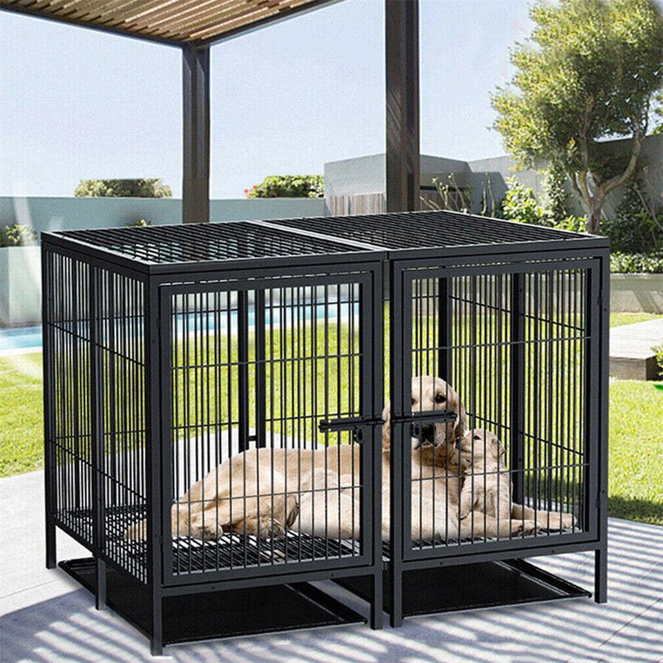 Giant Dog Cage Indoor Outdoor Super-Hard Metal Kennel Pet Playpen W Tray&Divider