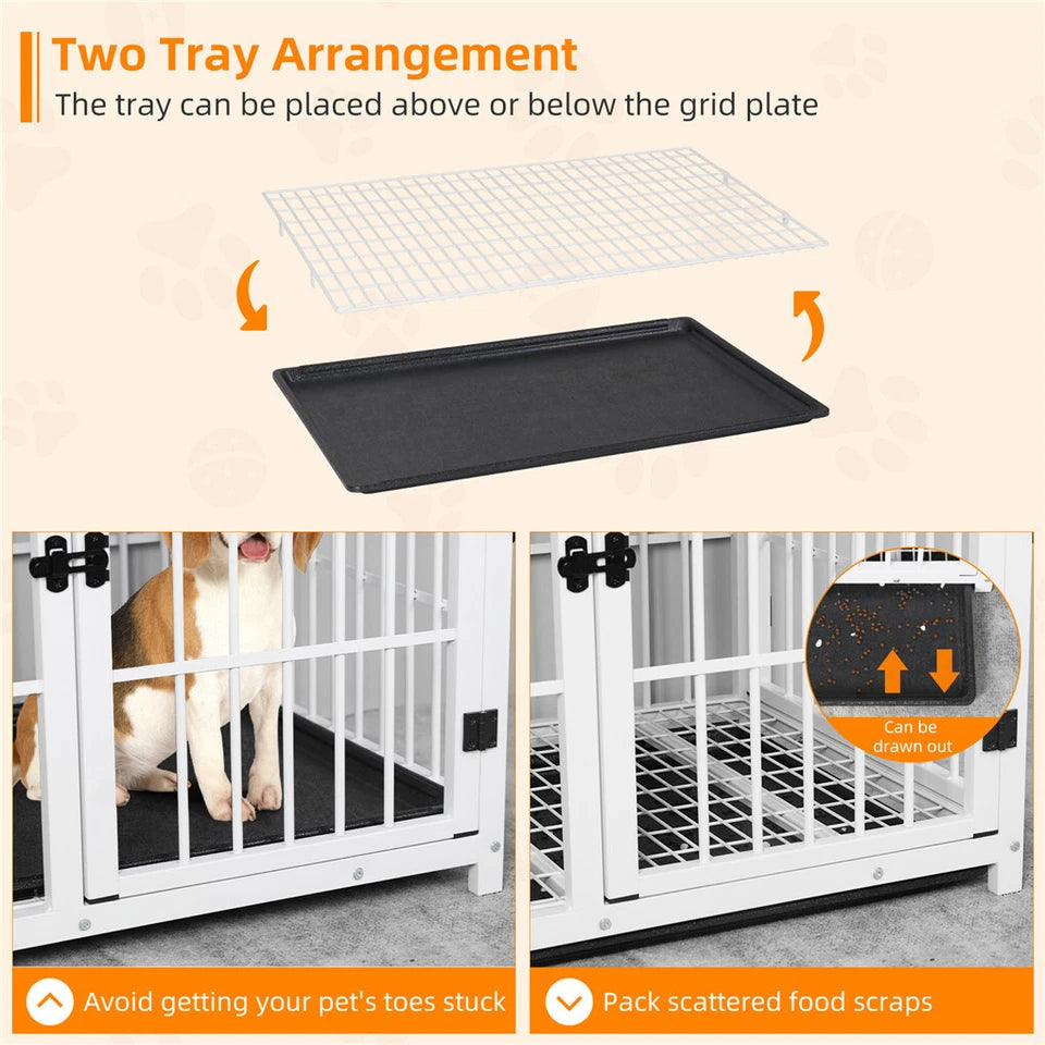 Black Walnut XL Dog Crate with Wooden Furniture Style, 3-Door Entry and Slide Out Tray