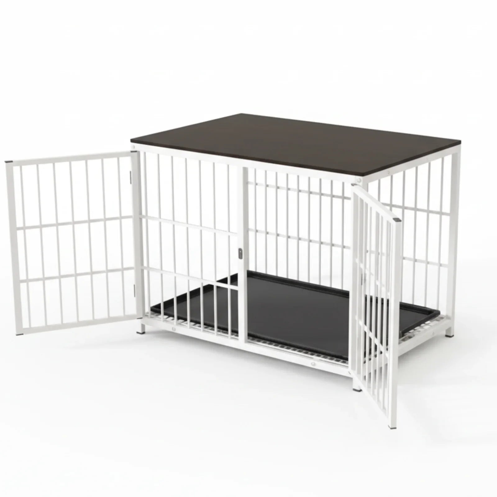 White Walnut XL Dog Crate with Furniture Style Top, 3 Doors and Easy Clean Tray Included