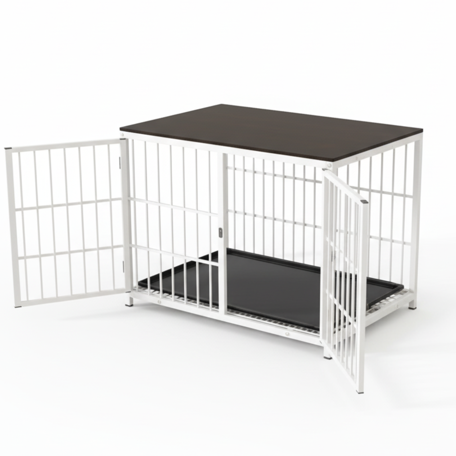 White Walnut XL Dog Crate with Furniture Style Top, 3 Doors and Easy Clean Tray Included