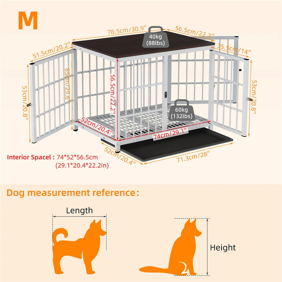 White Walnut XL Dog Crate with Furniture Style Top, 3 Doors and Easy Clean Tray Included