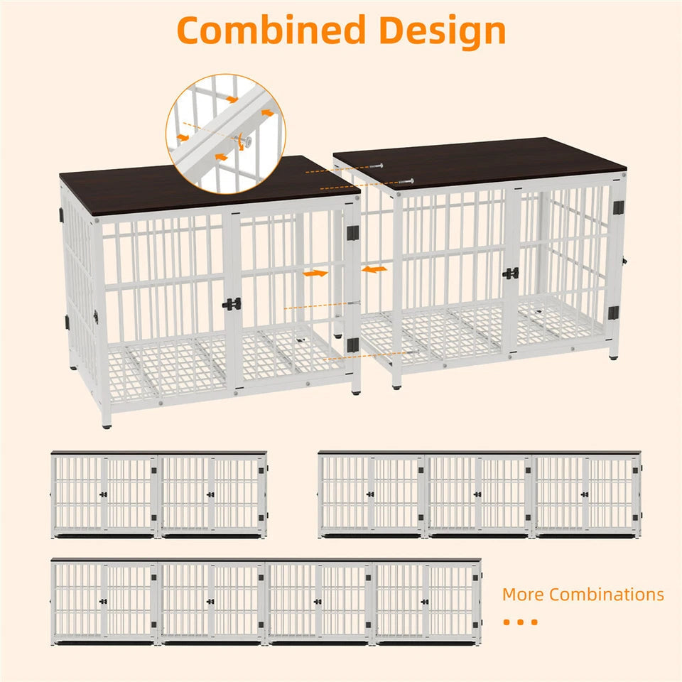 White Walnut XL Dog Crate with Furniture Style Top, 3 Doors and Easy Clean Tray Included