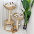 Natural Wood White 3-Tier Cat Tower with Scratching Post, Condo and Plush Baskets